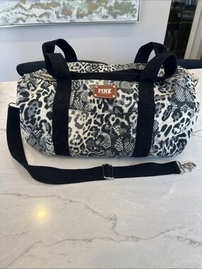 PINK Victoria's Secret Black & White Animal Print Travel Duffel